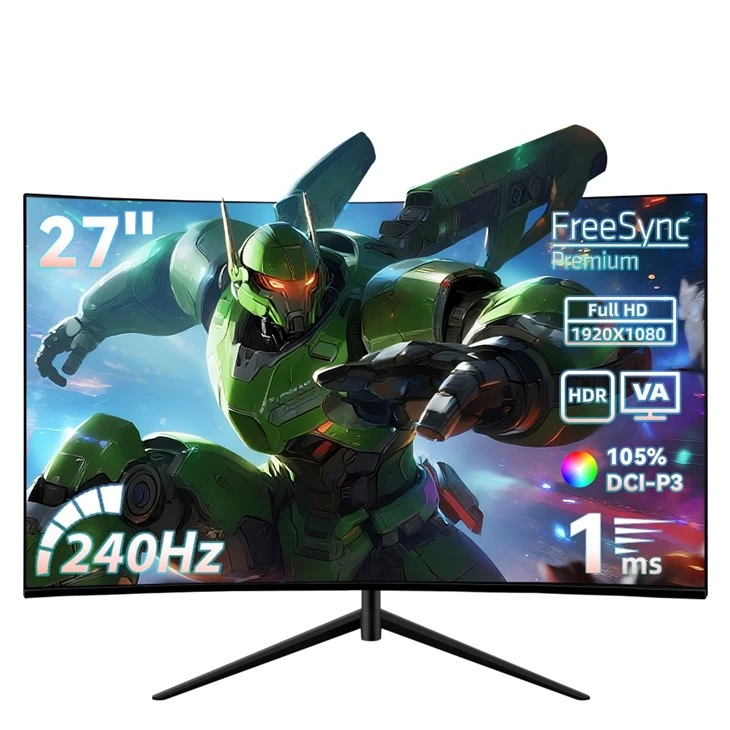 27-tums böjd spelskärm, 240hz, Full Hd, Ramlös, Freesync, Dp och HDMI-portar (svart)